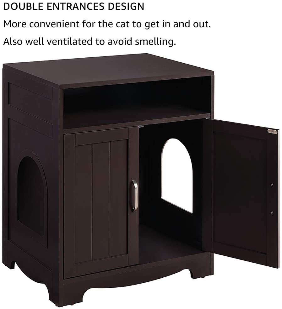 Unipaws Cat Litter Box Furniture, Cat Washroom Enclosure, Espresso