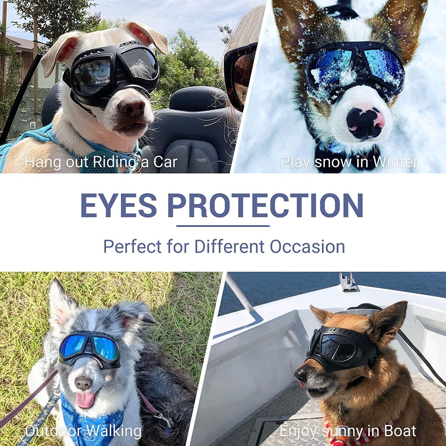 Namsan Dog Goggles Small Breed Anti-Uv Doggy Sunglasses for Small-Medium Dogs Windproof Anti-Dust Antifog Soft Pet Dog Glasses for Long Snout Dogs Eyes Protection, Blue Lens Animals & Pet Supplies > Pet Supplies > Dog Supplies > Dog Apparel Namsan   