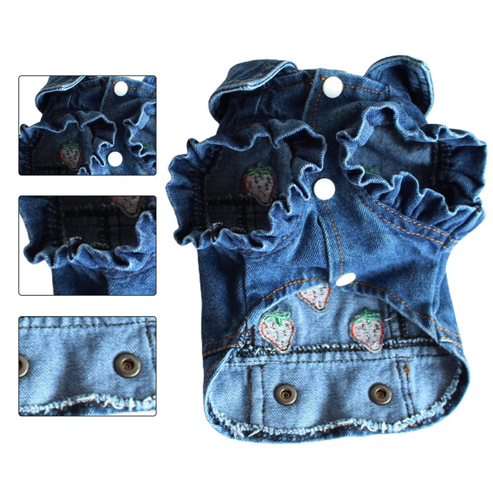 Walbest Dog Jean Jacket, Puppy Blue Denim Lapel Vest Coat Costume, Girl Boy Dog T-Shirt Strawberry Print Clothes, Cool and Funny Apparel Outfits, Dog Outfits for Small Medium Dogs Cats Animals & Pet Supplies > Pet Supplies > Cat Supplies > Cat Apparel Walbest   