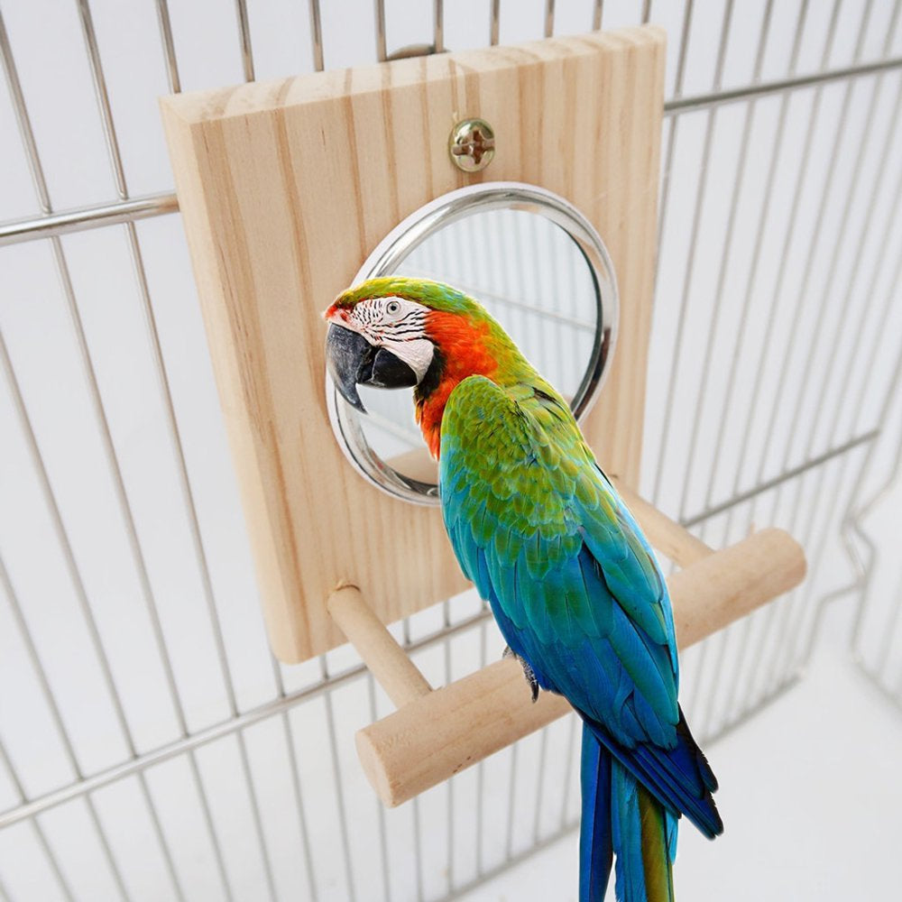 Bird Mirror with Wooden Perch Fun Platform Stand ,Bird Cage Wooden Playtoys for Parrots Parakeet Cockatiel Conure Animals & Pet Supplies > Pet Supplies > Bird Supplies > Bird Cages & Stands UAOUIRA   