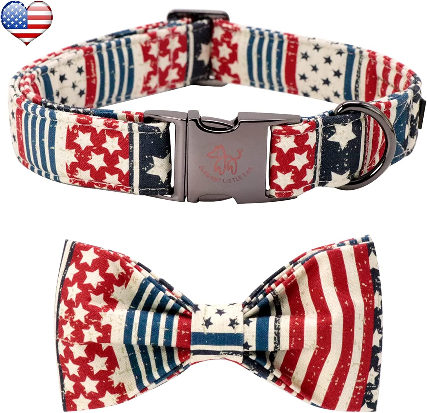 Elegant Little Tail Dog Collar with Bow, Lucky Clover Bow Tie Dog Collar, Cute Dog Bowtie Pet Gift Dog Collar for Medium Dogs Animals & Pet Supplies > Pet Supplies > Dog Supplies > Dog Apparel Elegant little tail Blue Flag Small (Pack of 1) 