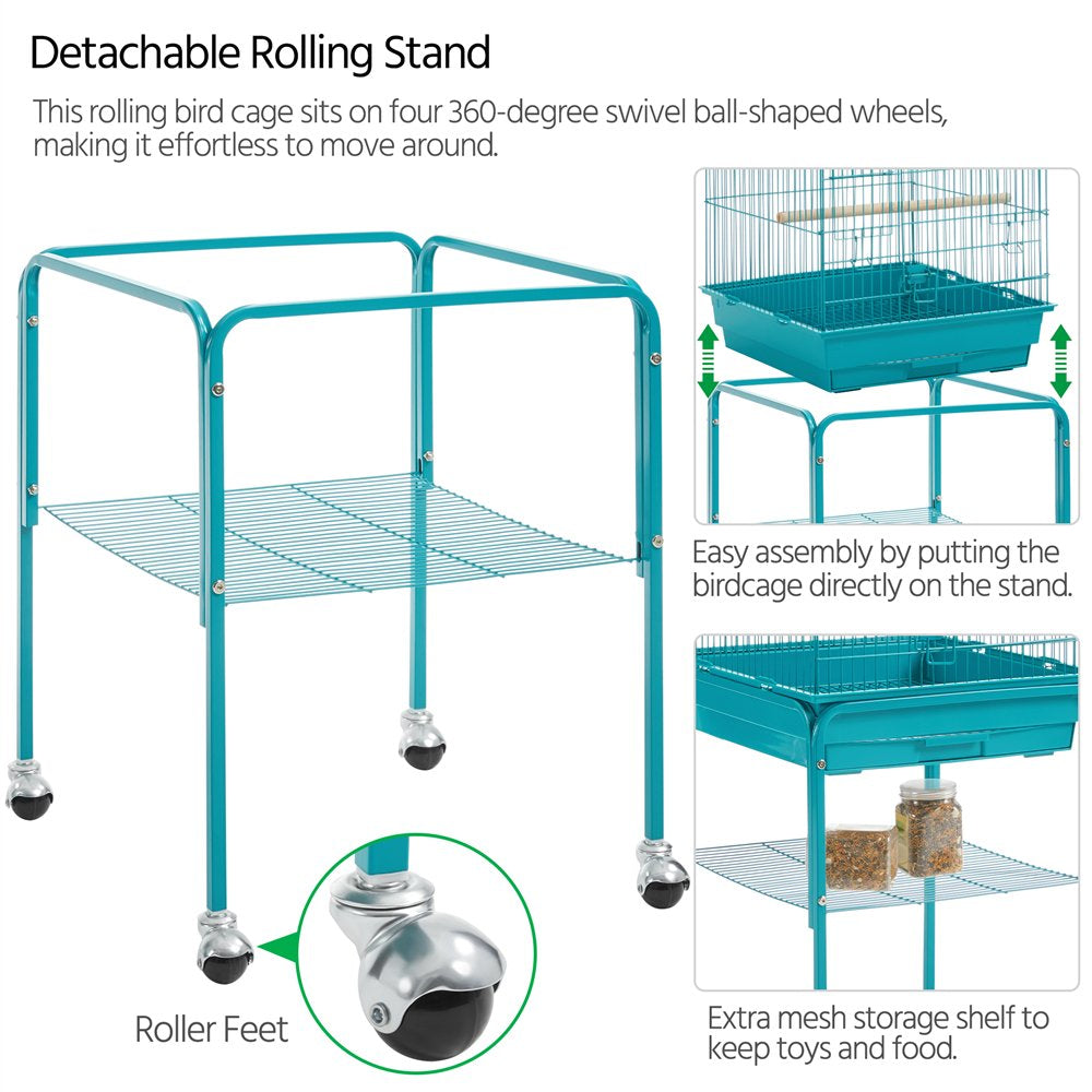 Easyfashion 47" Play Top Bird Cage with Rolling Stand, Teal Blue Animals & Pet Supplies > Pet Supplies > Bird Supplies > Bird Cages & Stands Easyfashion   