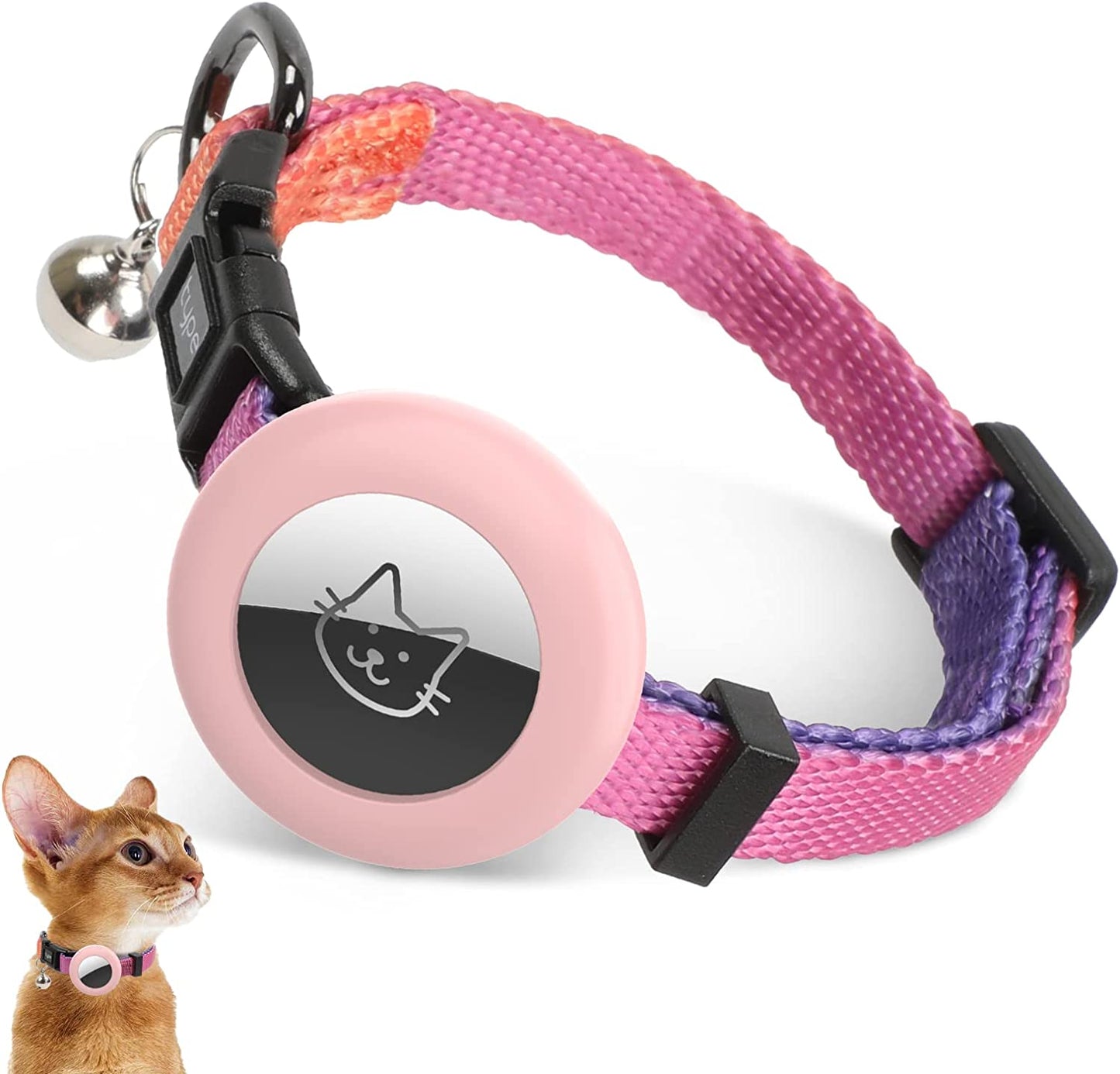 Air Tag Cat Collar, Cat Collar with Bell and Sturdy Buckle for Small Pets, Adjustable Kitten Collar with Airtag Holder Compatible with Apple Airtag for Cats, Kittens, Puppies