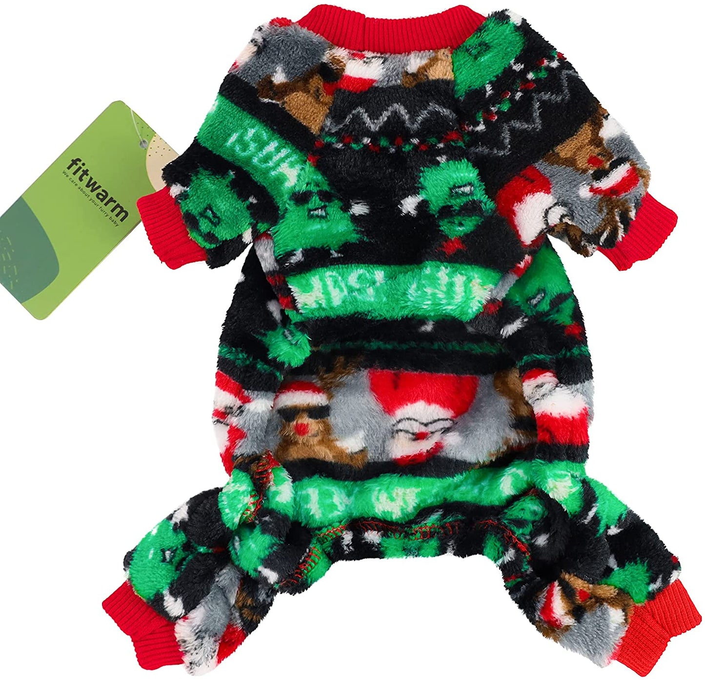 Fitwarm Glasses Reindeer Dog Christmas Outfit Holiday Dog Pajamas Thick Velvet Doggie Coat Puppy Winter Sweater Doggy Soft PJS Pet Cold Weather Clothes Cat Jumpsuits Black Large Animals & Pet Supplies > Pet Supplies > Dog Supplies > Dog Apparel Fitwarm   