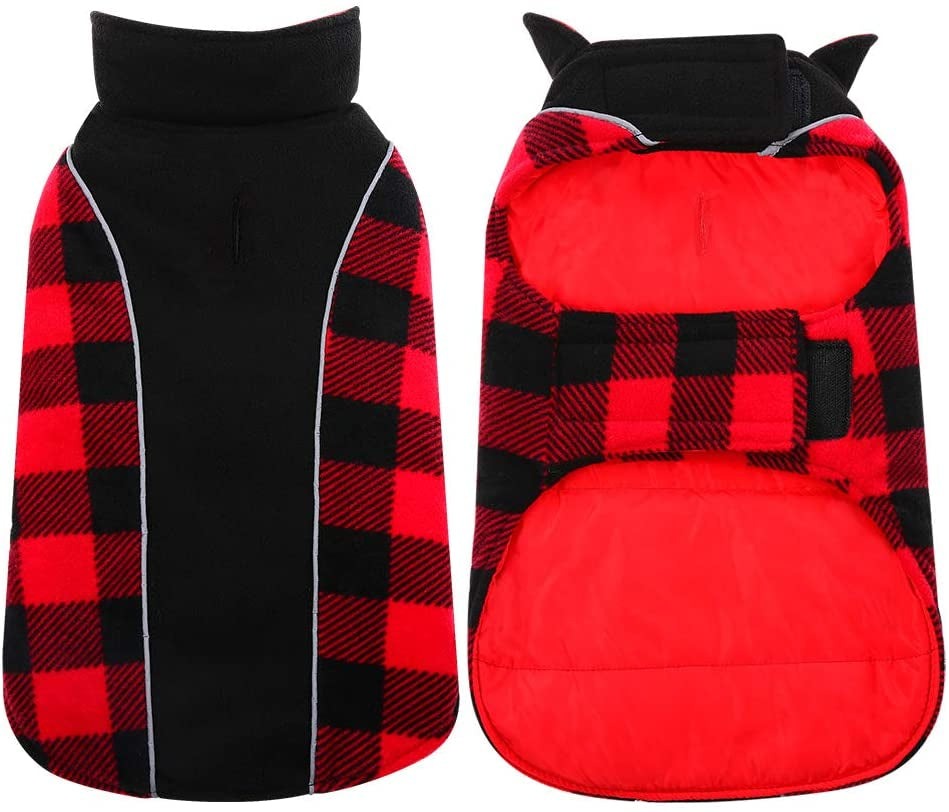 Kuoser Reversible Dog Coat, Warm Waterproof Dog Jacket, British Style Plaid Dog Winter Coats, Puppy Cold Weather Vest Windproof Outdoor Clothes Dog Snow Jackets for Small Medium Large Dogs Animals & Pet Supplies > Pet Supplies > Dog Supplies > Dog Apparel Kuoser Red Small (Pack of 1) 