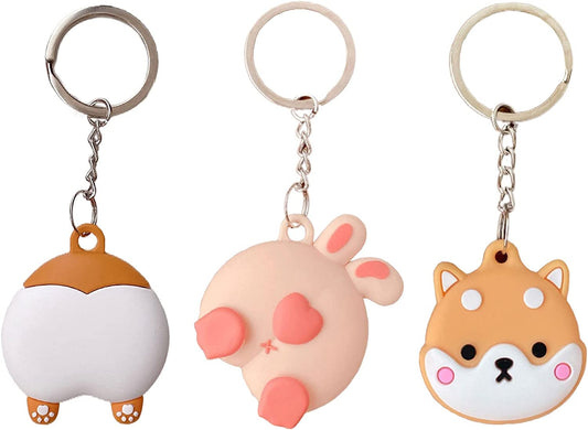 Rertnocnf Portable Case for Air Tag, Kawaii Cute Cartoon Character Silicone Anti-Scratch Protective Cover Compatible with Airtags Finder Location Tracker Keychain for Kids Pets Keys 3 Pack Electronics > GPS Accessories > GPS Cases Rertnocnf 3 Pack (Shiba Inu+Shiba Inu Ass+Rabbit Ass)  