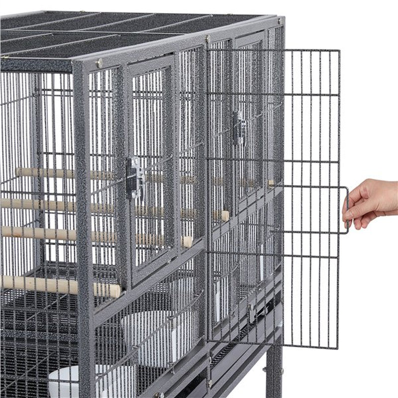 Topeakmart Stackable Metal Wide Bird Cage Divided Bird Breeder Cage with Rolling Stand for Finch Canaries Parakeets Cockatiels Budgies Black Animals & Pet Supplies > Pet Supplies > Bird Supplies > Bird Cages & Stands Topeakmart   