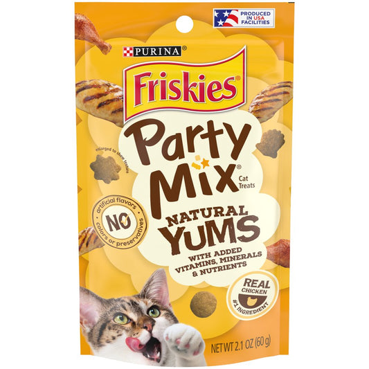 Friskies Natural Cat Treats, Party Mix Natural Yums with Real Chicken & Vitamins, Minerals & Nutrients, 2.1 Oz. Pouch Animals & Pet Supplies > Pet Supplies > Cat Supplies > Cat Treats Nestlé Purina PetCare Company   