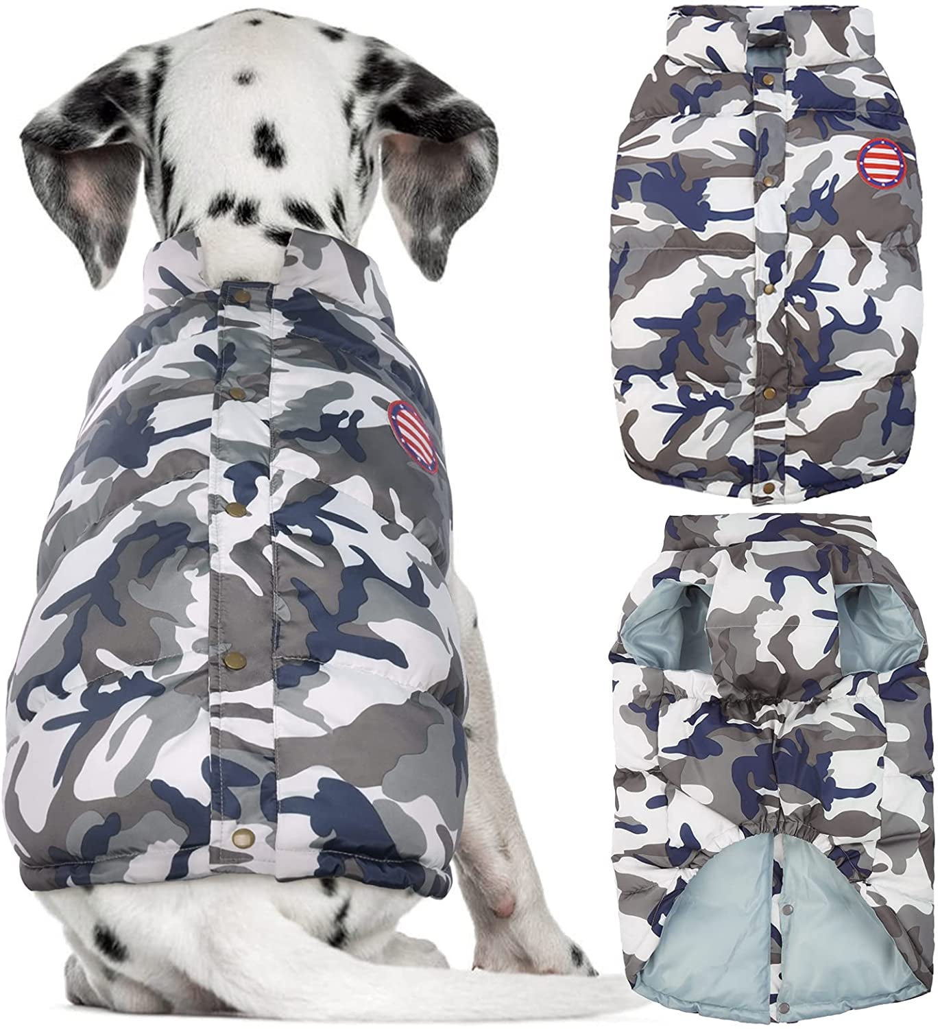 Kuoser Dog Winter Coat Padded Vest, Windproof Dogs Puffer Jacket, Warm Soft Puppy Cold Weather Clothes Doggie Insulated Outwear, Lightweight Pet Winter Outdoor Costume for Small Medium Dogs, XS-XL Animals & Pet Supplies > Pet Supplies > Dog Supplies > Dog Apparel Kuoser Camouflage X-Large (Chest Girth: 29.5") 