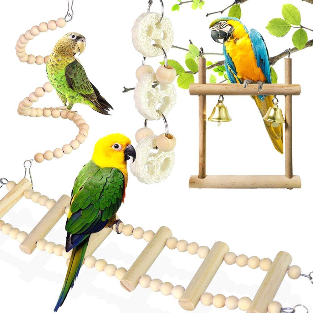 TONKBEEY 8Pcs/Set Bird Parrot Toys Wooden Hanging Swing Hammock Climbing Ladders Parakeet Cockatiels Perches Pet Supply Animals & Pet Supplies > Pet Supplies > Bird Supplies > Bird Ladders & Perches TONKBEEY   