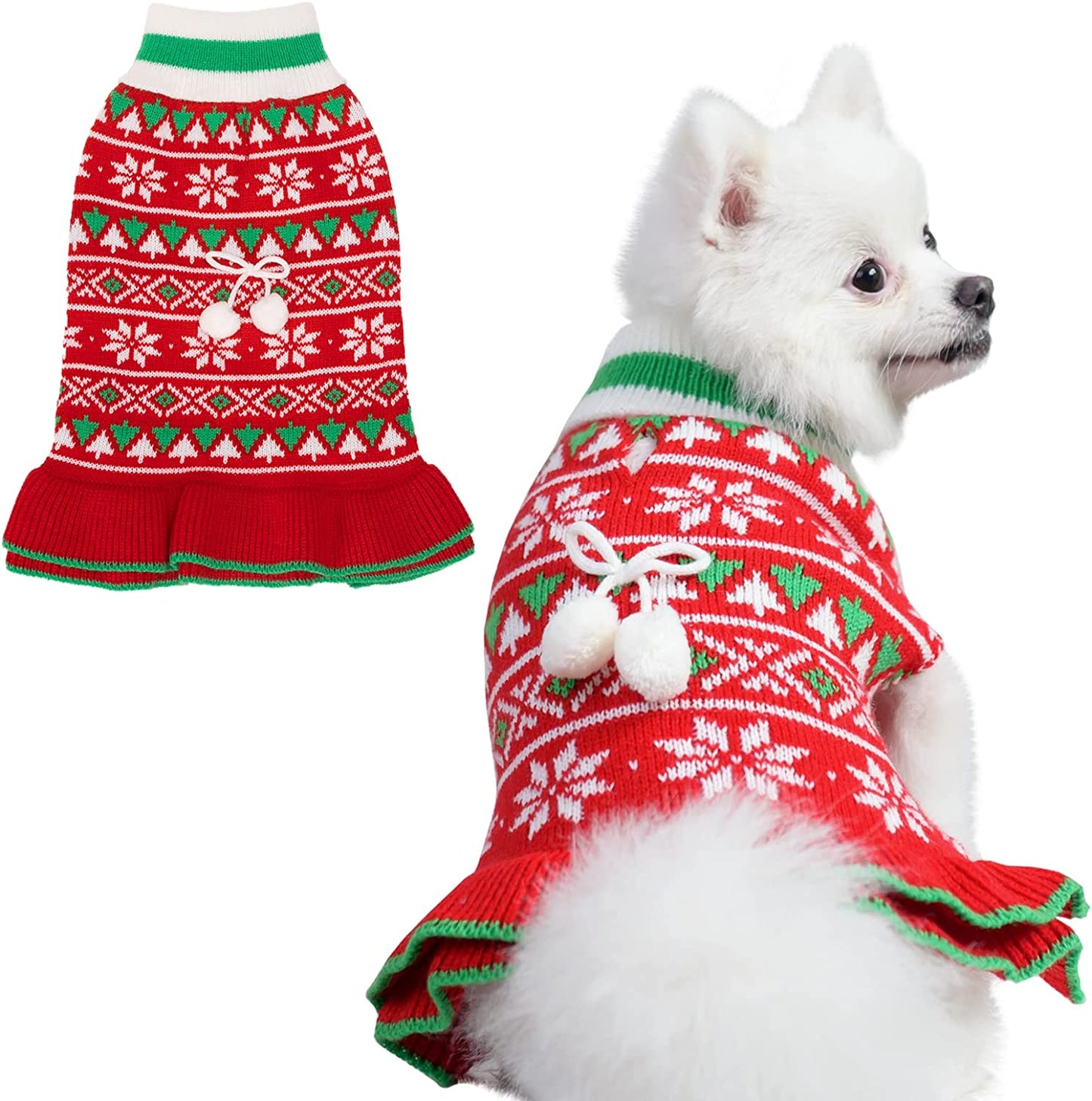 EXPAWLORER Dog Sweater for Small Dogs - Turtleneck Knitwear Dog Cold Weather Clothes with Leash Hole, Christmas Dog Sweater Dress, Warm Winter Coat Pullover for Puppy, Ideal Gift Animals & Pet Supplies > Pet Supplies > Dog Supplies > Dog Apparel EXPAWLORER Red XS 