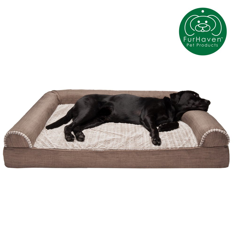 Furhaven Pet Products | Memory Foam Luxe Fur & Performance Linen Sofa-Style Couch Pet Bed for Dogs & Cats, Charcoal, Jumbo Plus Animals & Pet Supplies > Pet Supplies > Cat Supplies > Cat Beds FurHaven Pet Orthopedic Foam Jumbo Plus Woodsmoke