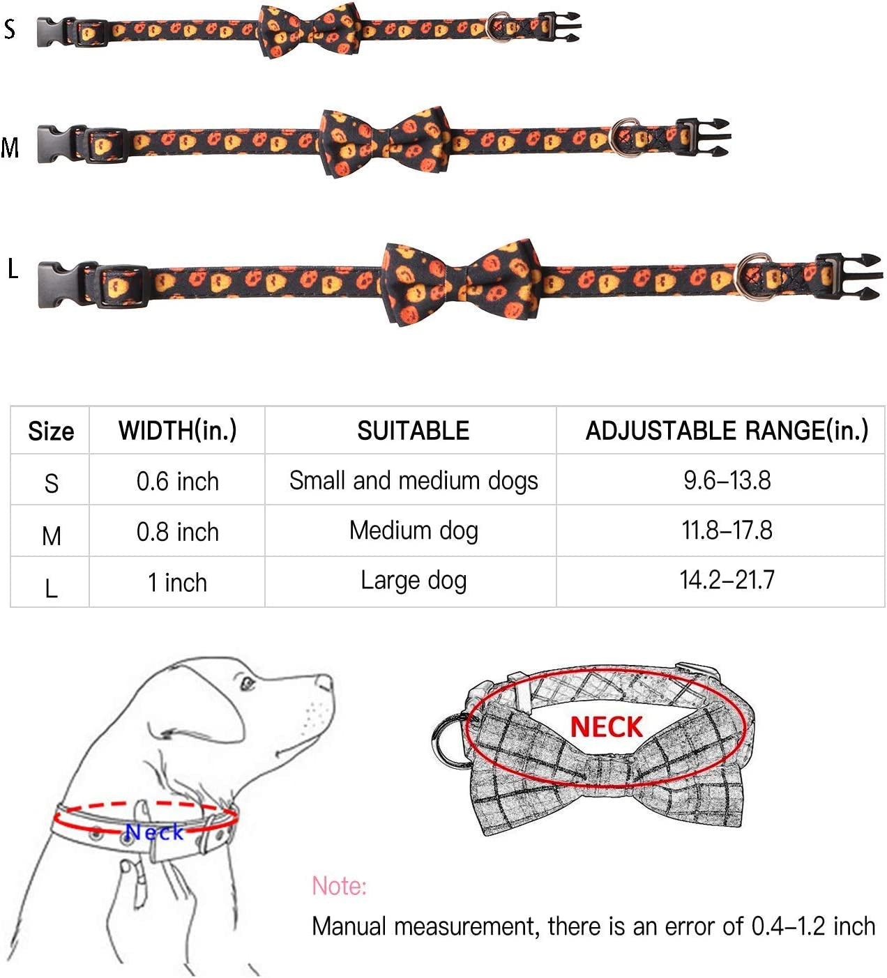 KUDES 2 Pack/Set Halloween Dog Collars, Adjustable Pumpkin Ghost Dog Collars with Bow Tie and Bells for Small/Medium/Large Pets Animals & Pet Supplies > Pet Supplies > Dog Supplies > Dog Apparel KUDES   