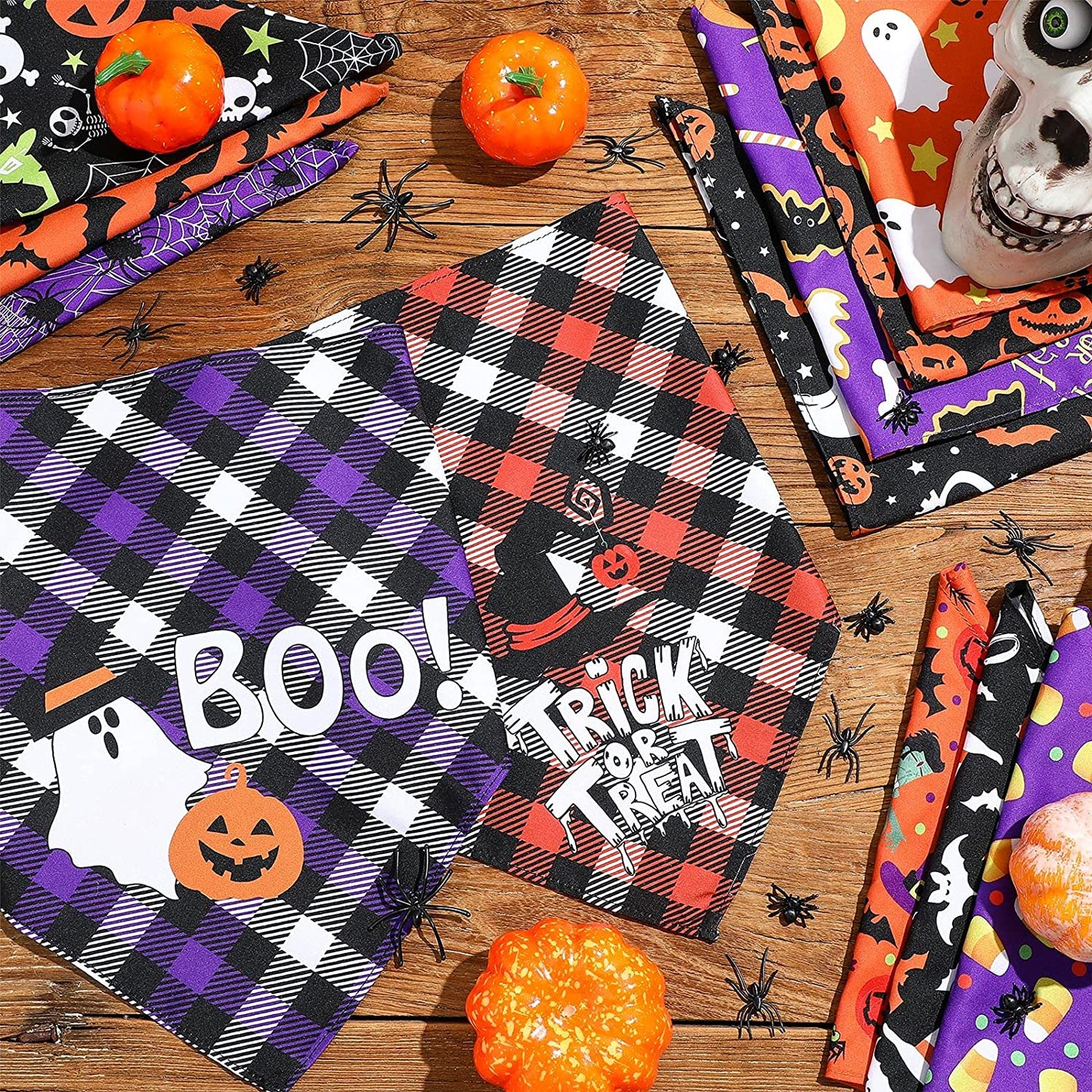 12 Pieces Halloween Dog Bandanas Triangle Dog Scarf Adjustable Holiday Pet Bandana Washable Pet Bib Scarf with Halloween Themed Patterns for Pet Dogs Cats Holiday Costumes Accessories Decoration Animals & Pet Supplies > Pet Supplies > Dog Supplies > Dog Apparel Frienda   