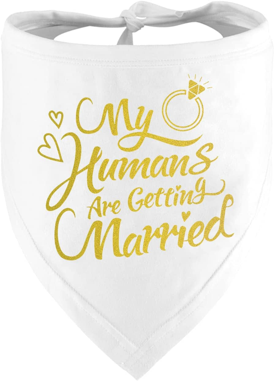 Engagement Gift, My Humans Are Getting Married Dog Bandana, Wedding Photo Prop, Pet Scarf, Dog Engagement Announcement, Pet Accessories (Black) Animals & Pet Supplies > Pet Supplies > Dog Supplies > Dog Apparel Dzmodz Gold  