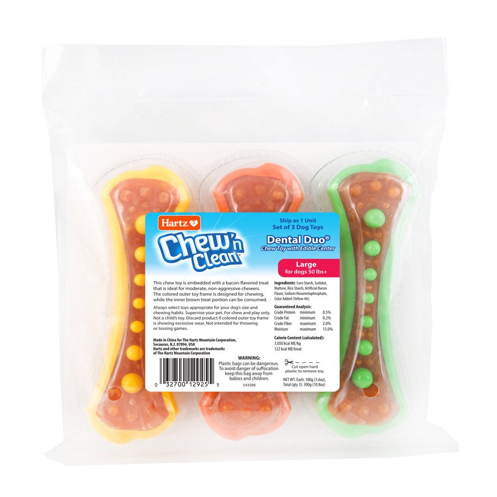 Hartz Chew 'N Clean Large Dental Duo Dog Toy, 3 Pack Animals & Pet Supplies > Pet Supplies > Dog Supplies > Dog Toys Hartz Mountain Corp   