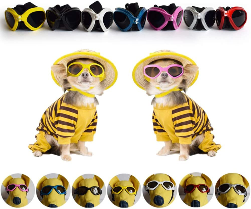 POPETPOP Fashion Pet Sunglasses, Foldable Puppy UV Protective Windproof Sunglasses, Cats Dogs Eyewear Protection with Adjustable Strap (Yellow) Animals & Pet Supplies > Pet Supplies > Dog Supplies > Dog Apparel POPETPOP   