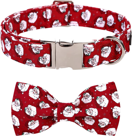 Lionet Paws Christmas Dog Collar with Bowtie, Dog Bowtie Collar with Metal Buckle for Dogs, Adjustable Comfortable Dog Collar Girl Boy Gift Santa Claus, M, Neck 13.5-22 In Animals & Pet Supplies > Pet Supplies > Dog Supplies > Dog Apparel lionet paws   
