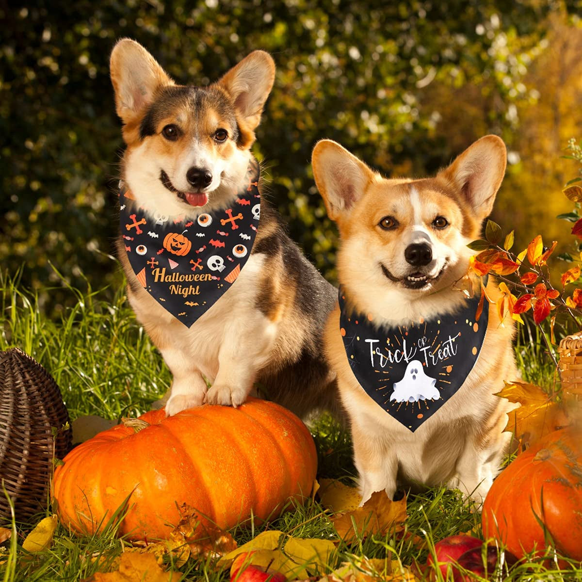 Kytely 2 Pack Halloween Costumes Dog Bandanas Double Sided Pumpkin Halloween Bandanas/Outfits for Dogs Cats Pet Reversible Triangle Pet Bandanas Scarf Bibs Accessories Animals & Pet Supplies > Pet Supplies > Dog Supplies > Dog Apparel Kytely   