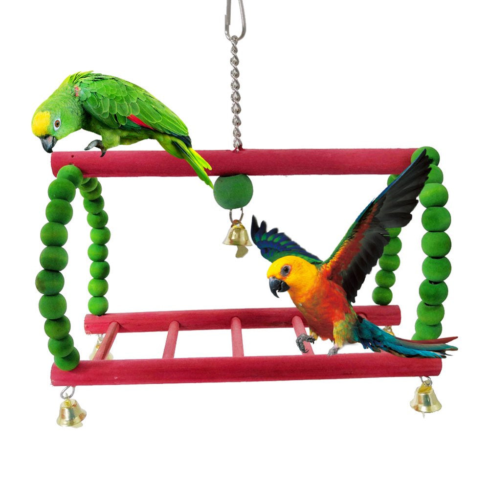 Visland Bird Swing Ladder Toy, Funny Natural Wooden Hanging Climbing Ladder Chewing Playing Toy with Bell Cage Accessory for Parakeets Conures Macaws Parrots Love Birds Finches Animals & Pet Supplies > Pet Supplies > Bird Supplies > Bird Cage Accessories Visland   