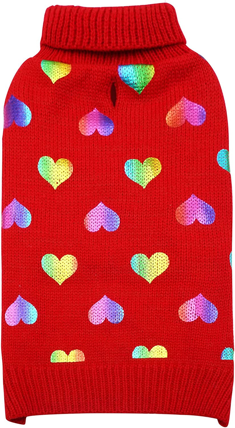 KYEESE Valentine'S Day Dog Sweaters for Small Dogs with Leash Hole Turtleneck Pink Dog Sweater with Bowtie Knit Pullover Dog Clothes Animals & Pet Supplies > Pet Supplies > Dog Supplies > Dog Apparel kyeese 2# Heart (Red) XX-Large (35-60lbs) 