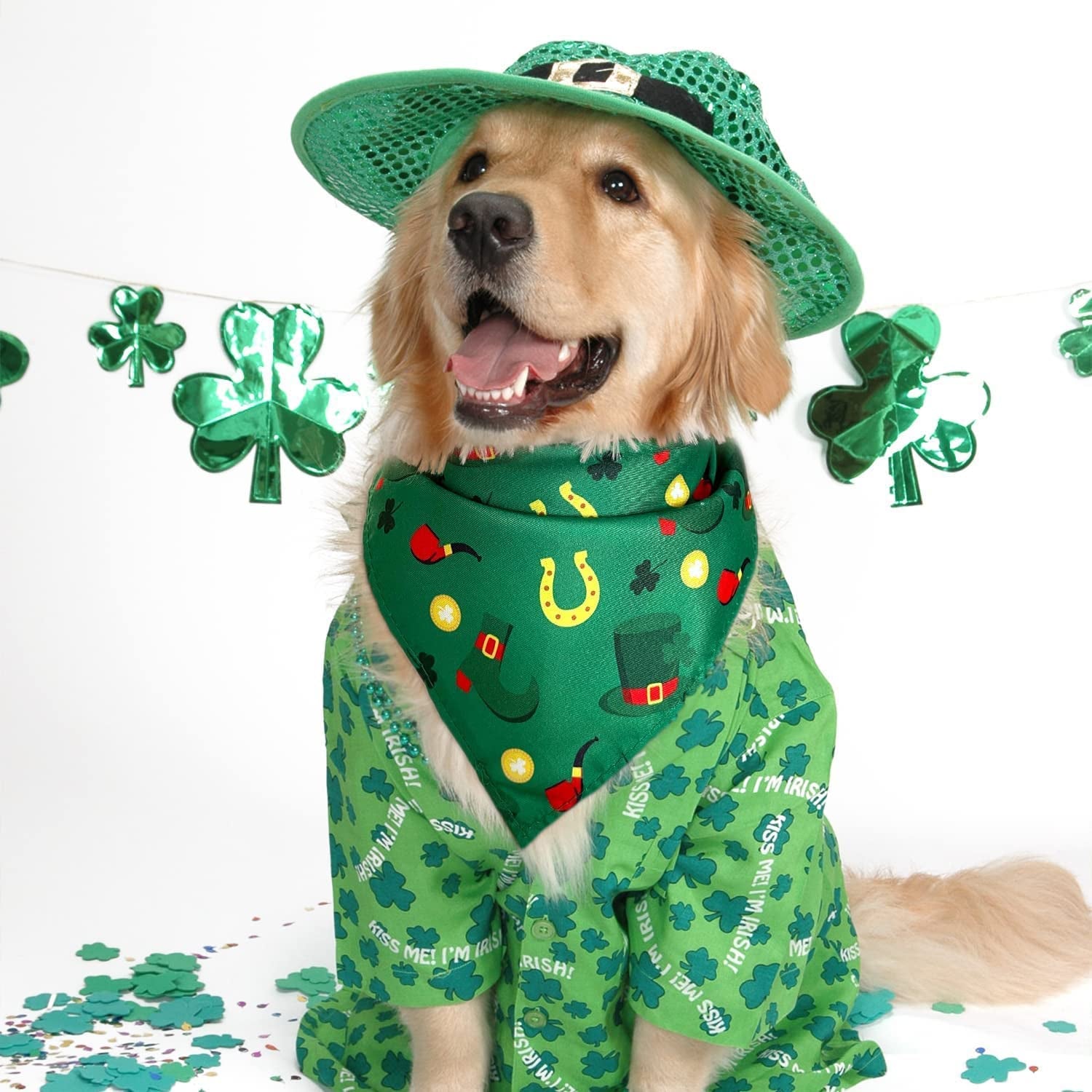 St Patricks Day Dog Bandana Puppy Scarf, 2 Pcs Shamrocks Kiss Me Irish Triangle Reversible Pet Scarf Holiday Party Dog Costume for Small Medium Large Dogs Animals & Pet Supplies > Pet Supplies > Dog Supplies > Dog Apparel UMISKAM   