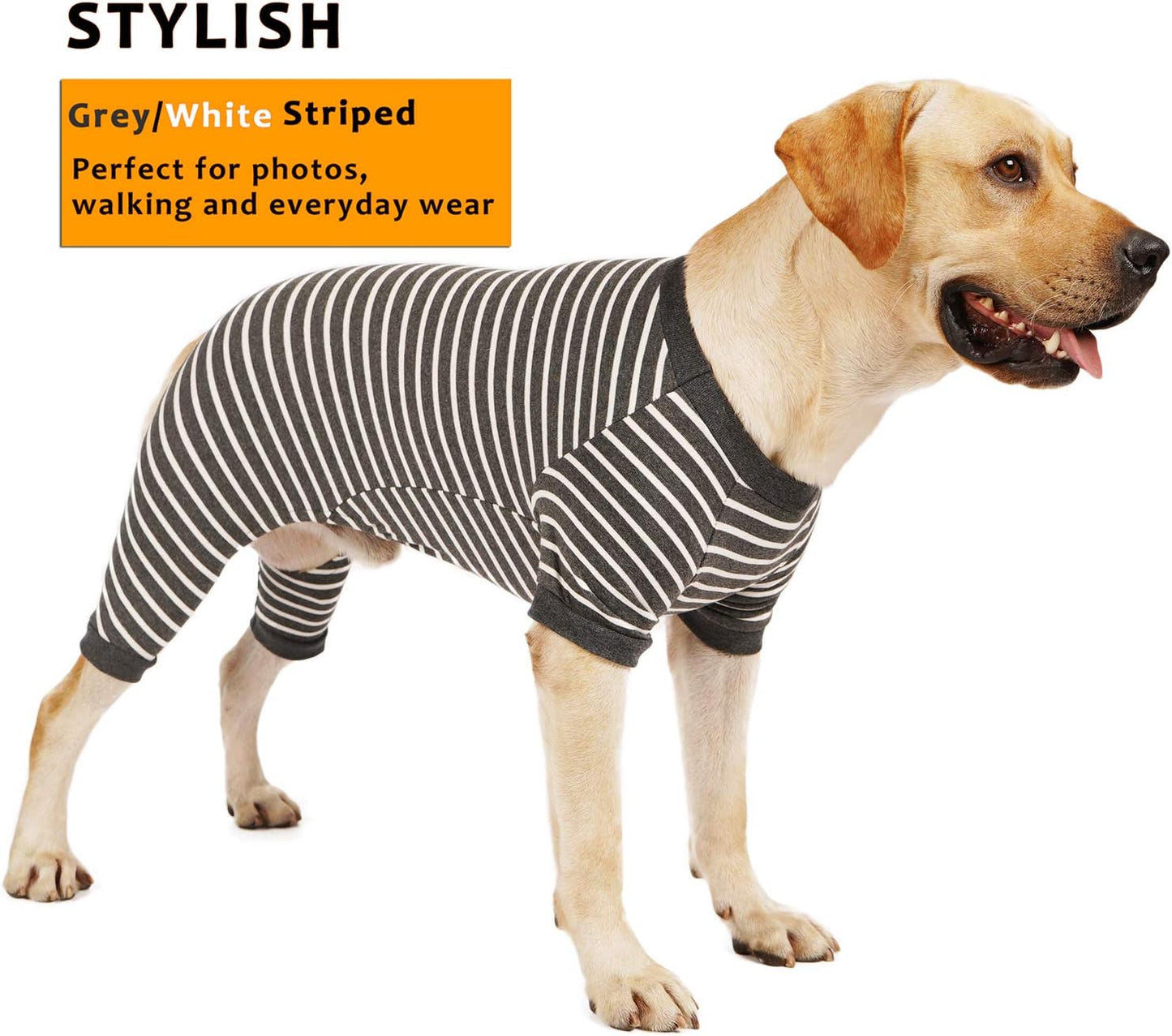 Wolspaw Dog Jumpsuit Striped 100% Cotton Pajamas for Small Medium Large Boy Girl Dogs Pet Pjs Onesie Outfits,Grey S Animals & Pet Supplies > Pet Supplies > Dog Supplies > Dog Apparel Wolspaw   