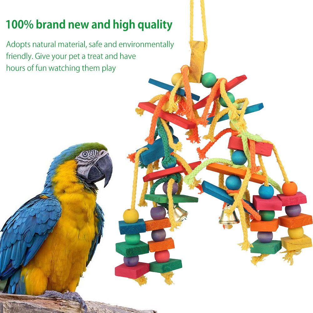 HOTBEST Large Parrot Pet Bird Toys Budgie Perch Cockatiel Chew Hanging Cage Wooden Br Animals & Pet Supplies > Pet Supplies > Bird Supplies > Bird Toys HOTBEST   