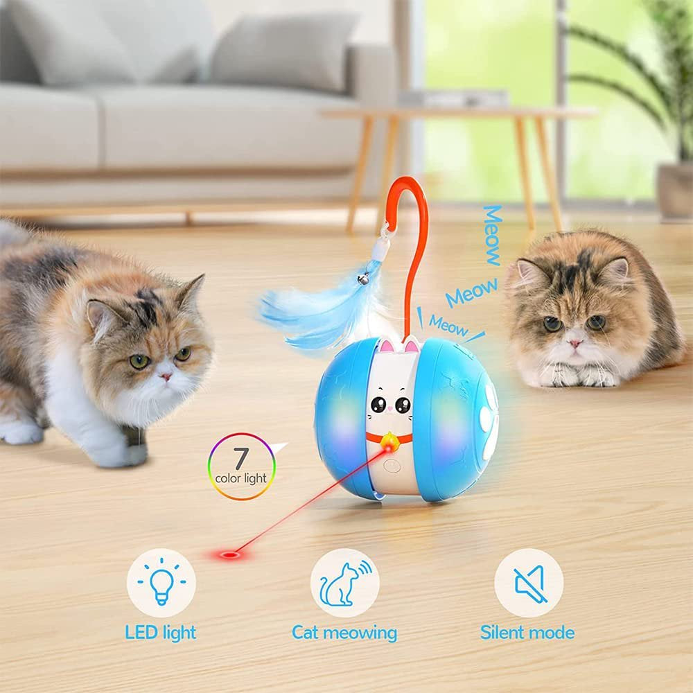 Indoor Cat Toy Automatic Interactive Cat Laser Toy Rechargeable Cat Ball Toy with Feather Animals & Pet Supplies > Pet Supplies > Cat Supplies > Cat Toys Vepnanline   