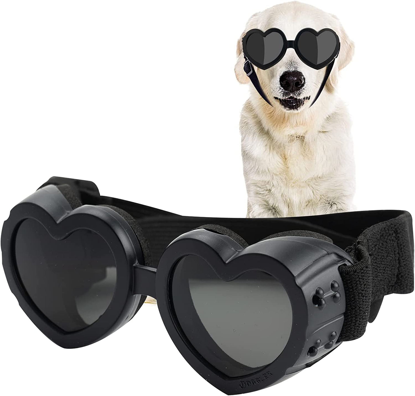 FUNUPUP Small Dog Sunglasses Dog Goggles Small Breed Dog Glasses Doggy UV Protection Sunglasses Heart Shaped Puppy Sunglasses with Adjustable Strap (Pink) Animals & Pet Supplies > Pet Supplies > Dog Supplies > Dog Apparel FUNUPUP Black  