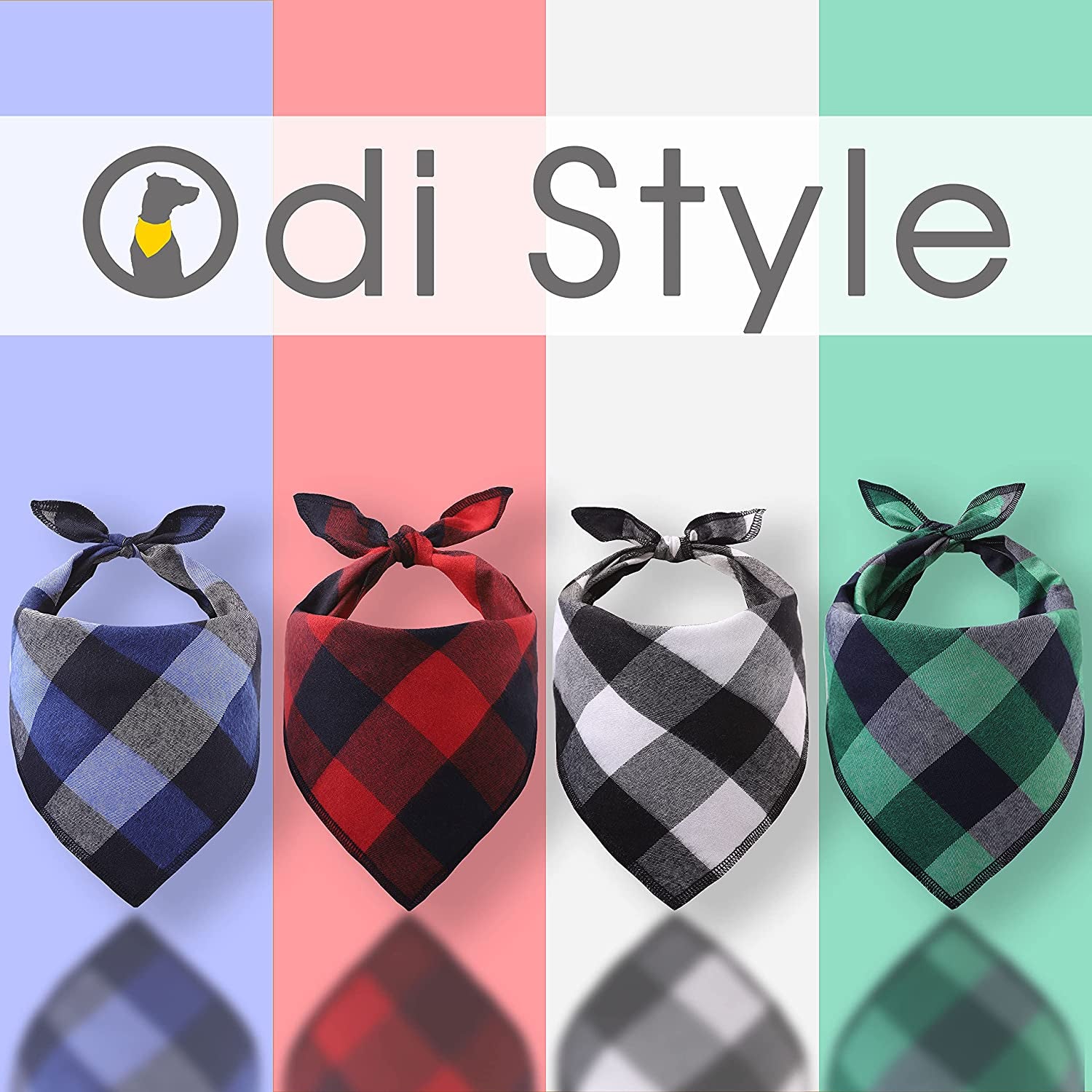 Odi Style Buffalo Plaid Dog Bandana 4 Pack - Cotton Bandanas Handkerchiefs Scarfs Triangle Bibs Accessories for Small Medium Large Dogs Puppies Pets, Black and White, Red, Green, Blue and Navy Blue Animals & Pet Supplies > Pet Supplies > Dog Supplies > Dog Apparel Odi Style   