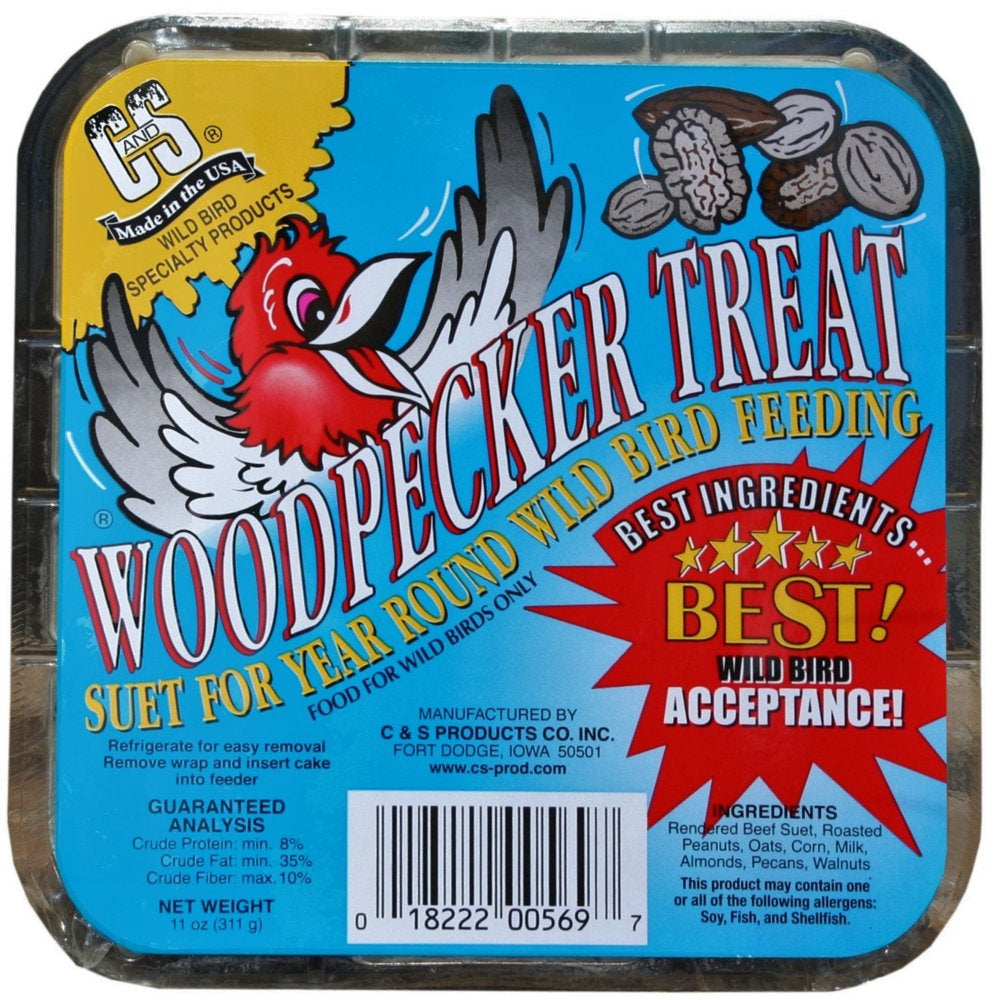 C&S Woodpecker Suet Treat, 11 Oz Cake, Wild Bird Food
