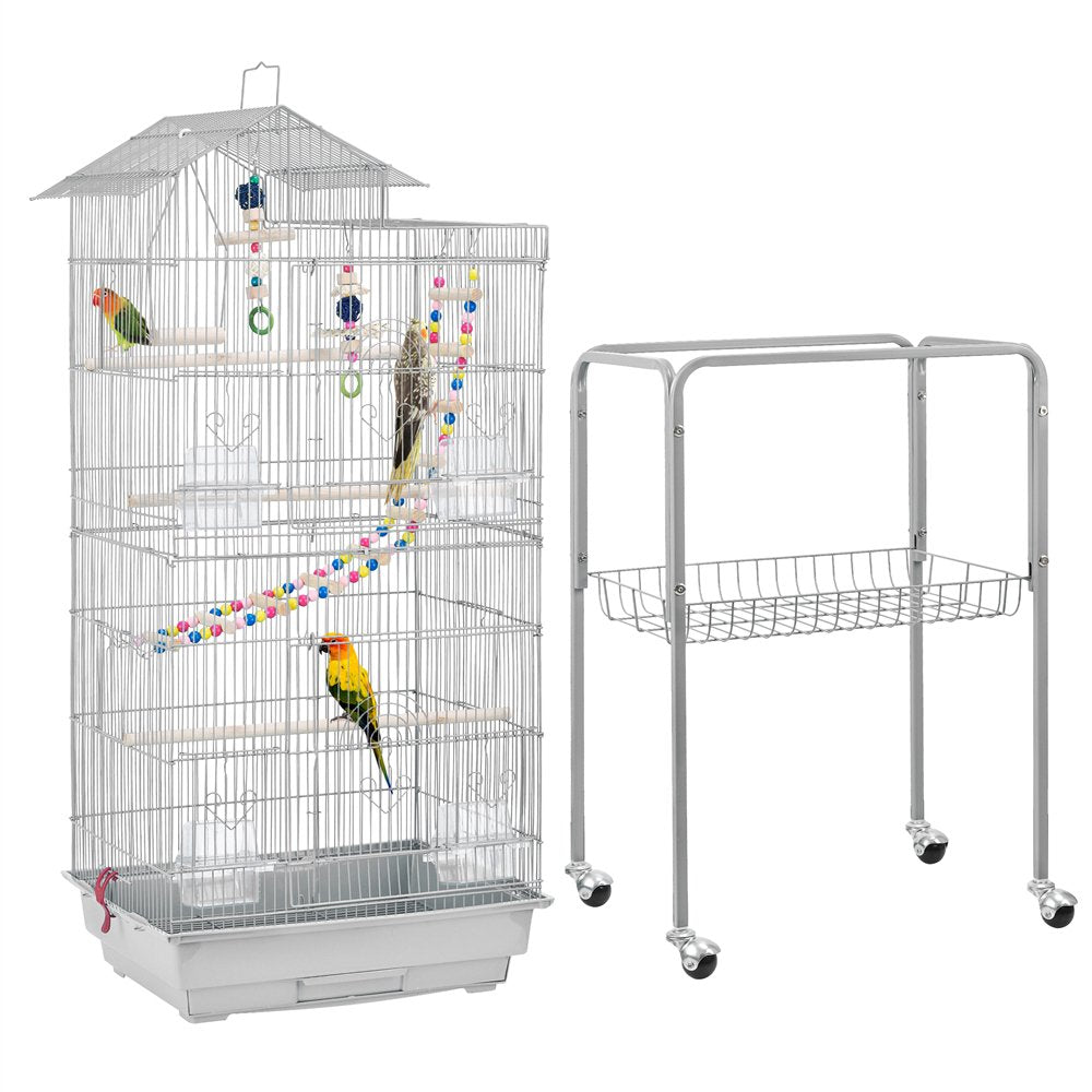 Easyfashion 62.4" Metal Bird Parrot Cage with Detachable Stand, Light Gray Animals & Pet Supplies > Pet Supplies > Bird Supplies > Bird Cages & Stands Easyfashion   