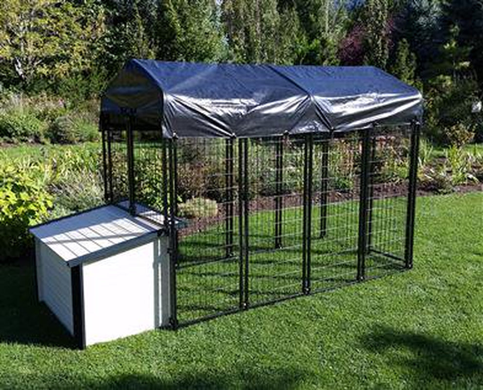 K9 Condo 4' X 8' Dog Run with K9 Cabin Dog House Combination-Basic ...