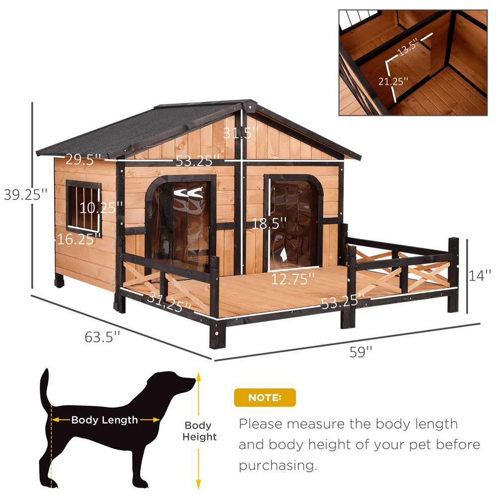 Pawhut Wooden Large Dog House, Perfect for the Porch or Deck and Includes Bottom Slide-Out Tray, 59" L, Natural Animals & Pet Supplies > Pet Supplies > Dog Supplies > Dog Houses Aosom LLC   