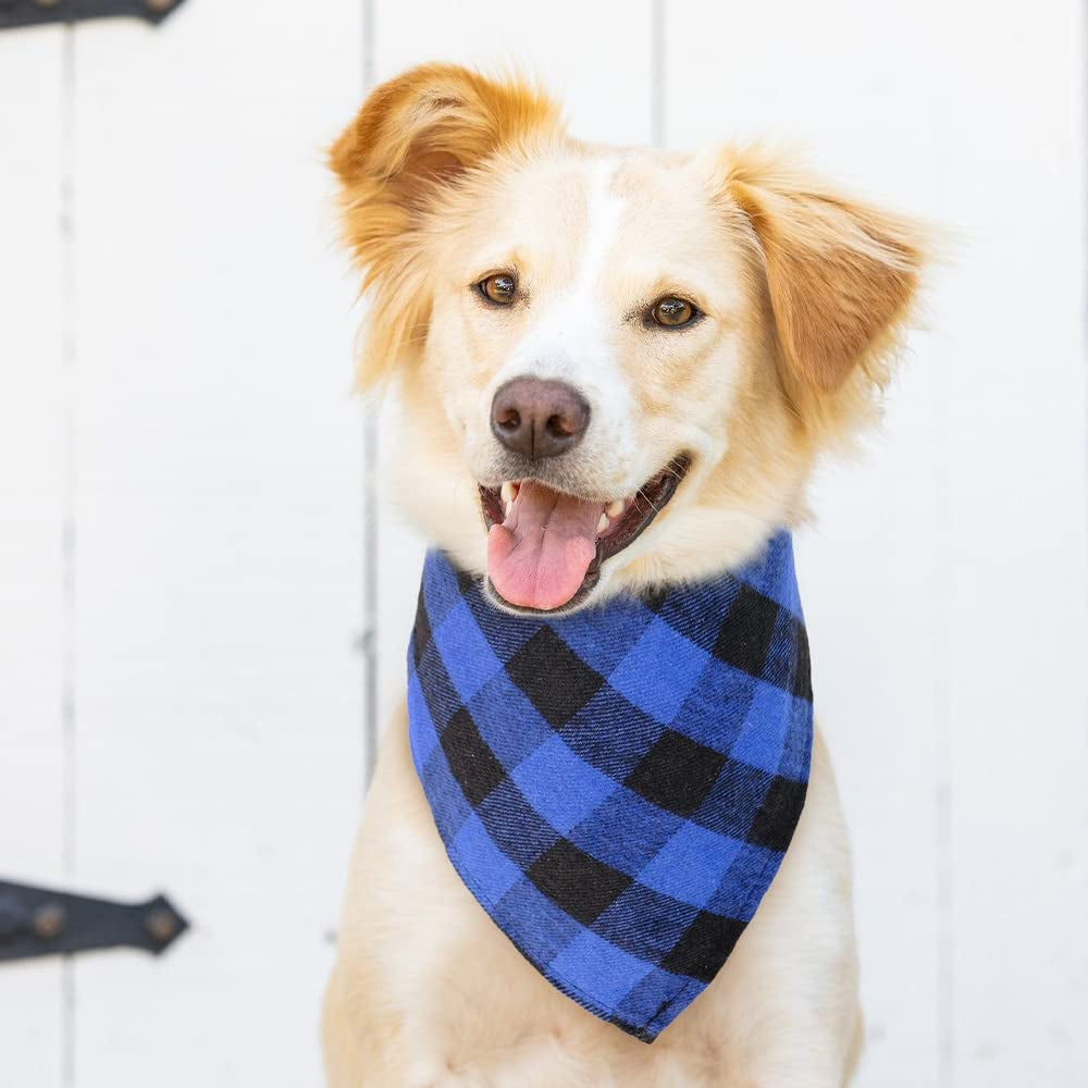 CROWNED BEAUTY Large Dog Bandana for Medium Large Dogs,Blue Black Buffalo Plaid Adjustable Reversible Triangle Cutton Scarves DB18-L Animals & Pet Supplies > Pet Supplies > Dog Supplies > Dog Apparel Crowned Beauty   