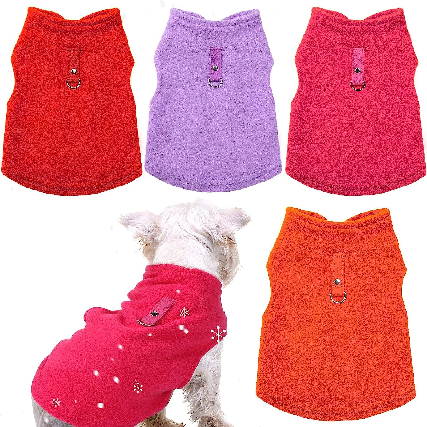 4 Pieces Fabric Dog Sweater with Leash Ring Winter Fleece Vest Dog Pullover Jacket Warm Pet Dog Clothes for Puppy Small Dogs Cat Chihuahua Boy (Red, Orange, Rose, Purple, Medium) Animals & Pet Supplies > Pet Supplies > Dog Supplies > Dog Apparel Weewooday Red, Orange, Rose, Purple Medium 