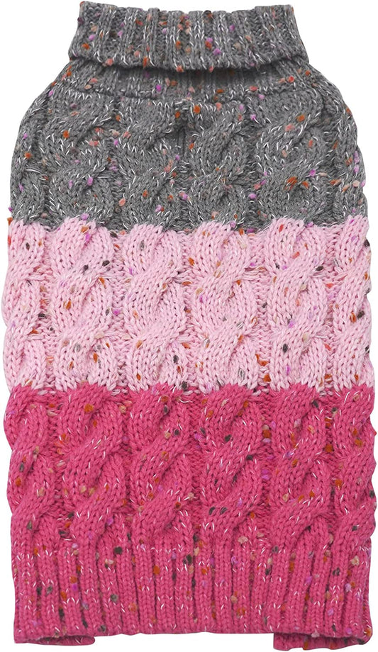 KYEESE 2022 Dog Sweater Color Block with Fuzzy Thread Knitted Turtleneck Dog Knitwear with Leash Hole for Small Dogs Fall Winter Dog Clothes, Pink,M Animals & Pet Supplies > Pet Supplies > Dog Supplies > Dog Apparel kyeese 2# Pink&Red X-Small (3-4lbs) 