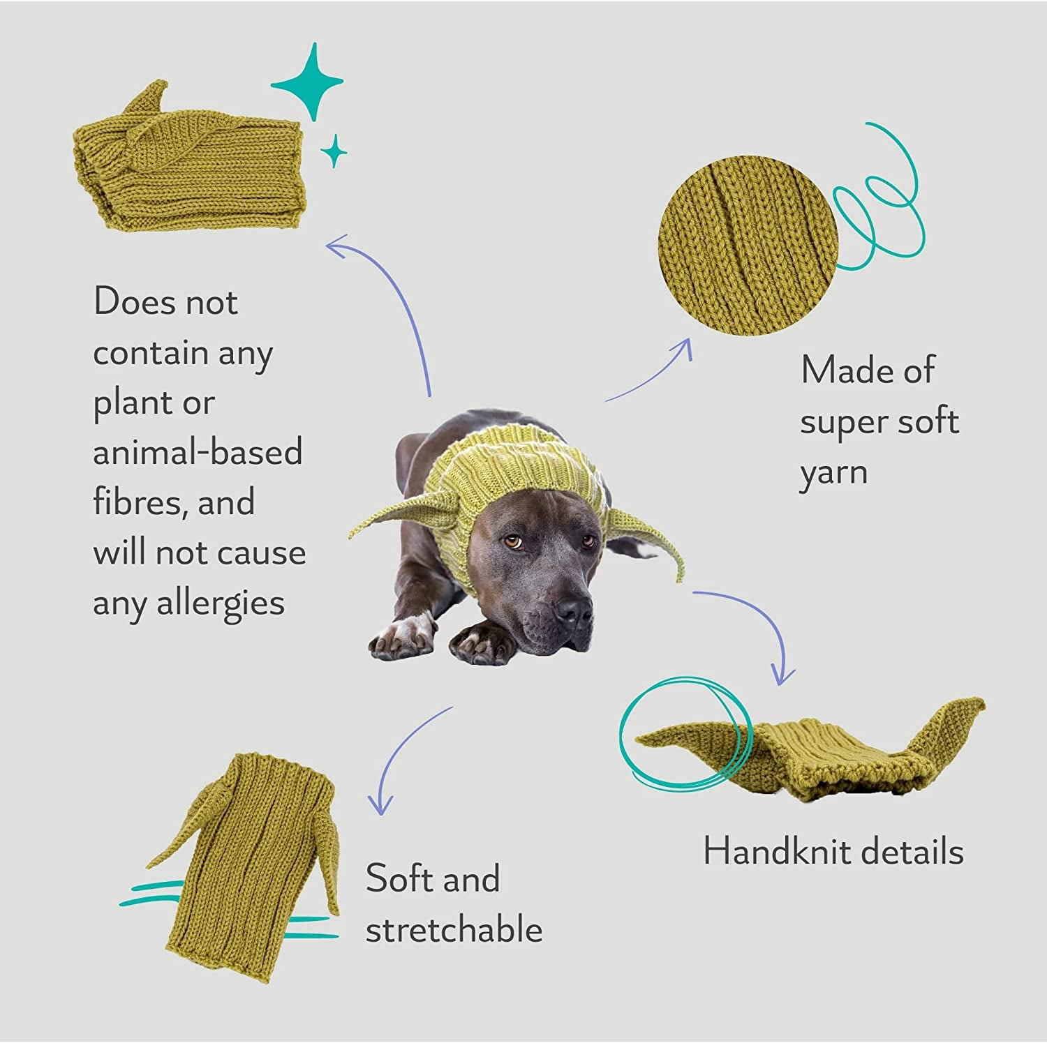 Zoo Snoods Baby Yoda Costume for Dogs & Cats - Small, Warm No Flap Ear Wrap Hood for Pets, Star Wars Dog Costume for Winters, Halloween, Christmas & New Year, Soft Yarn Alien Ear Covers Animals & Pet Supplies > Pet Supplies > Dog Supplies > Dog Apparel Zoo Snoods   