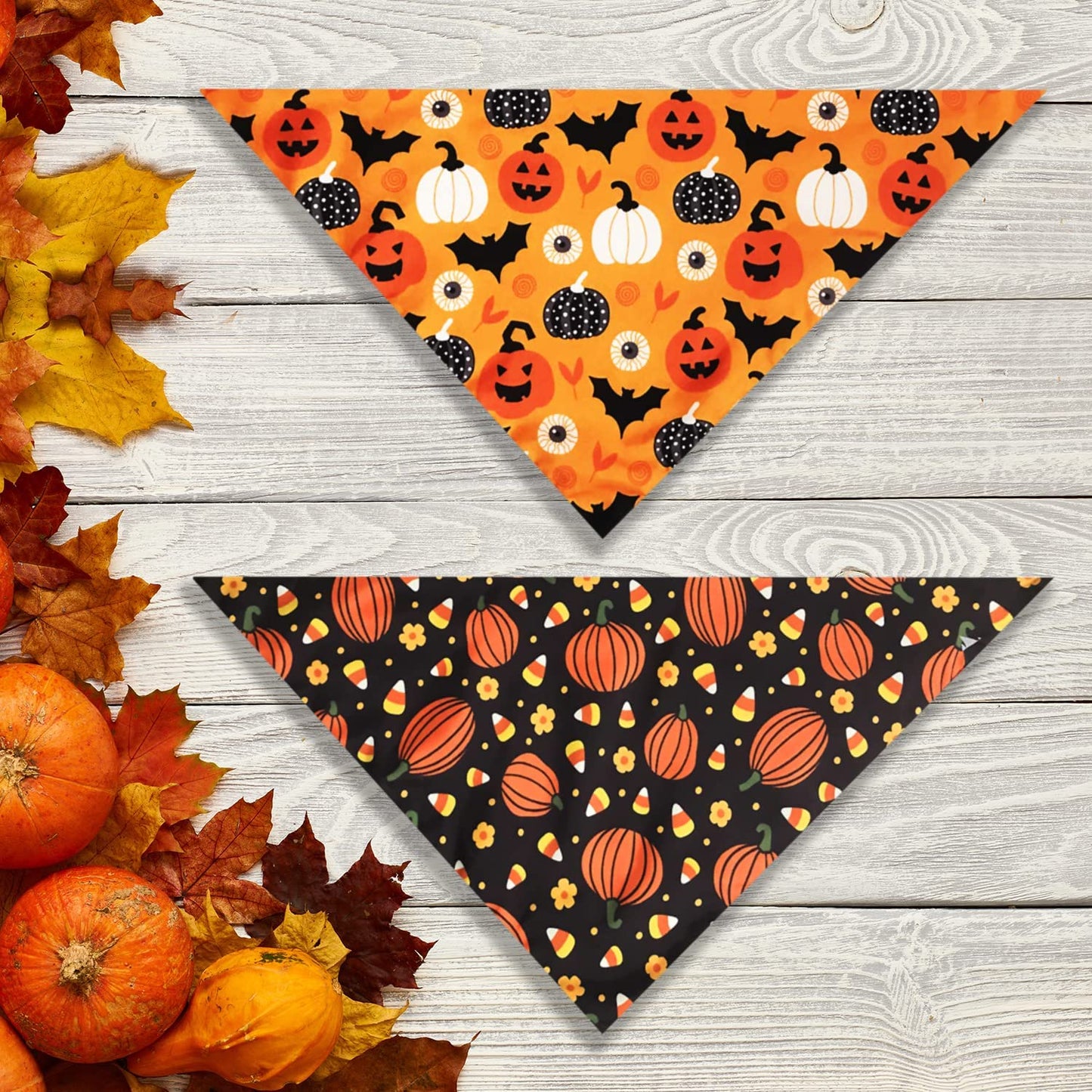 2 Pack Halloween Dog Bandana, Holiday Cat Pumpkin Candy Corn Bandana Bibs Scarf Accessories for Small Mediun Large Dogs and Cats Pets Puppies (Large) Animals & Pet Supplies > Pet Supplies > Dog Supplies > Dog Apparel Pohshido   