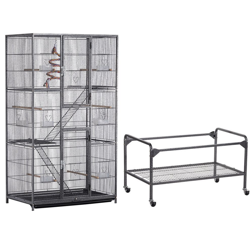 Smilemart 69" H Rolling Extra Large Metal Bird Cage with Detachable Stand for Parrots, Black Animals & Pet Supplies > Pet Supplies > Bird Supplies > Bird Cages & Stands SmileMart   