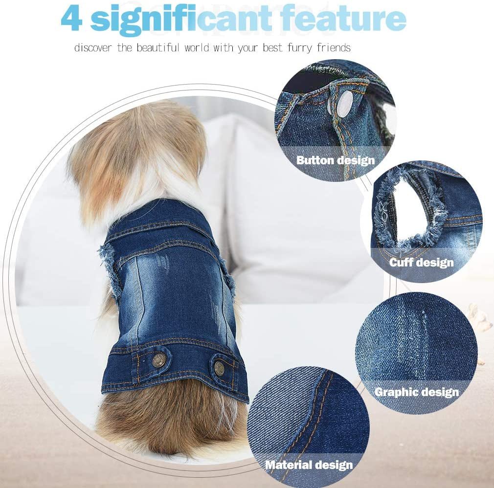 Companet Dog Jean Jacket, Breathable Pet Clothes for Small Medium Dogs Cats,Cool Blue Denim Coat Lapel Vests Classic Puppy Blue Vintage Washed Clothes Scratch Design Animals & Pet Supplies > Pet Supplies > Dog Supplies > Dog Apparel mondon   