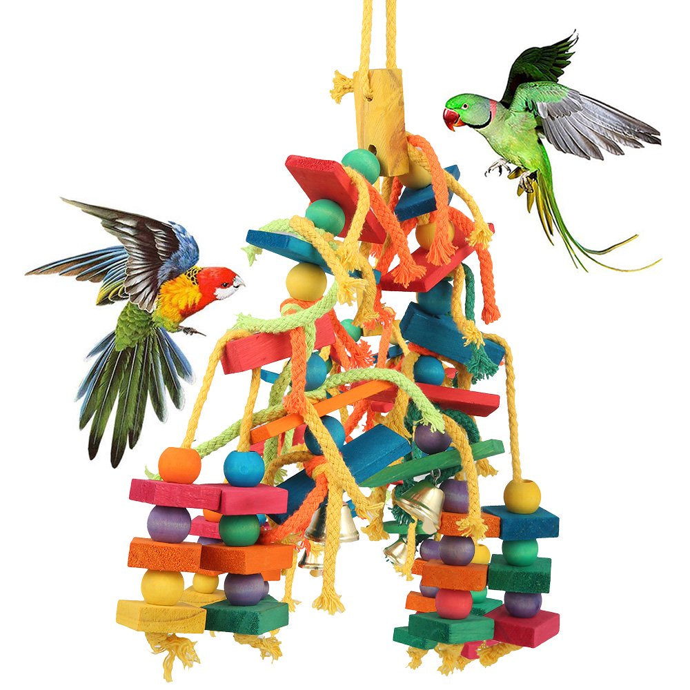 HOTBEST Large Parrot Pet Bird Toys Budgie Perch Cockatiel Chew Hanging Cage Wooden Br Animals & Pet Supplies > Pet Supplies > Bird Supplies > Bird Toys HOTBEST   