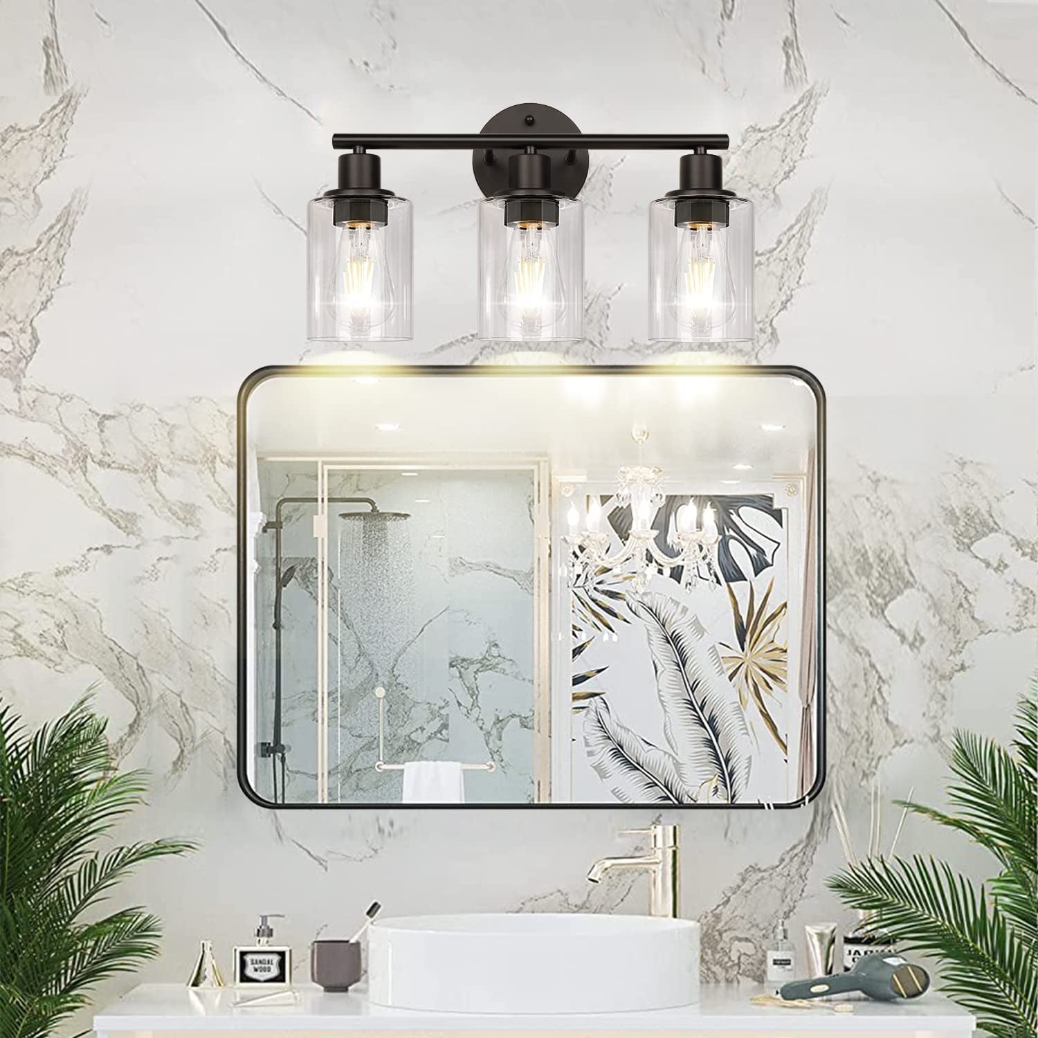 3-Light Bathroom Light Fixtures, Black Bathroom Wall Lights, Modern Bathroom Vanity Light with Clear Glass Shade, Bathroom Wall Lamp for Mirror Kitchen Bedroom Living Room Hallway Cabinet Porch Animals & Pet Supplies > Pet Supplies > Dog Supplies > Dog Apparel Zarbitta   