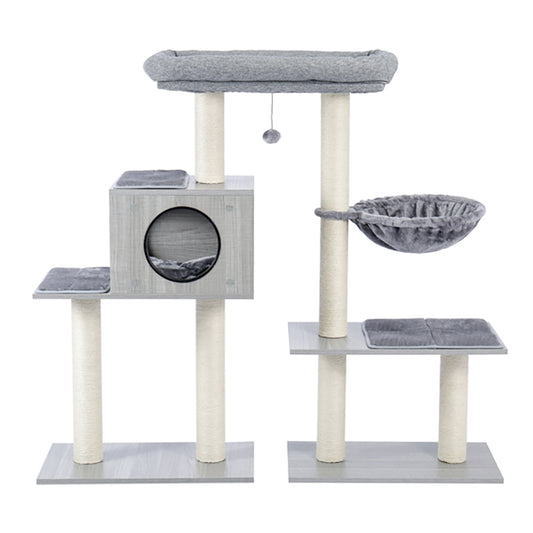 Nicewell Cat Tree Condo Cat Furniture Kitten Activity Tower Pet Kitty Play House with Cat Scratching Posts Perch Hammock Tunnel - Grey Animals & Pet Supplies > Pet Supplies > Cat Supplies > Cat Furniture ZIBUYIKE   