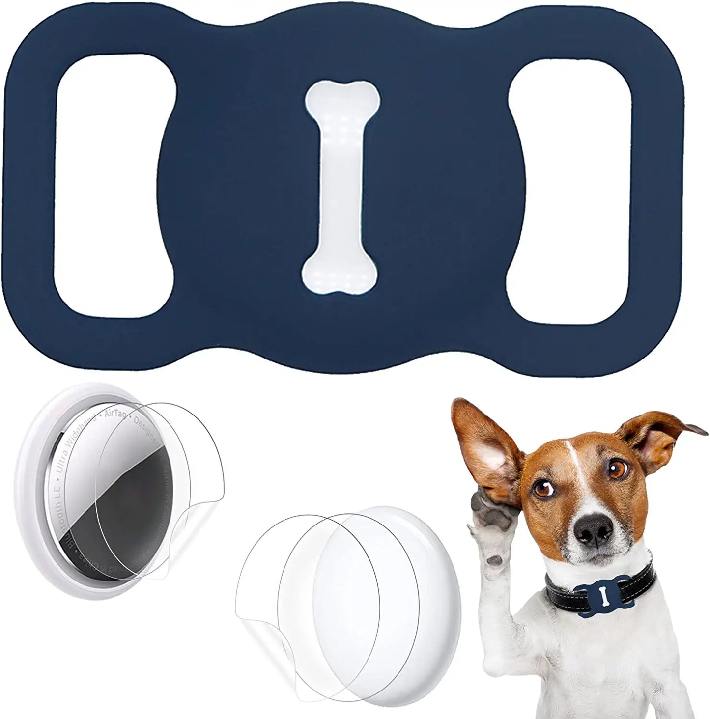 Protective Case Compatible for Apple Airtags for Dog Cat Collar Pet Loop Holder, Airtag Holder Accessories with Screen Protectors, Air Tag Silicone Cover for Pet Collar Electronics > GPS Accessories > GPS Cases Wustentre Dark Blue  