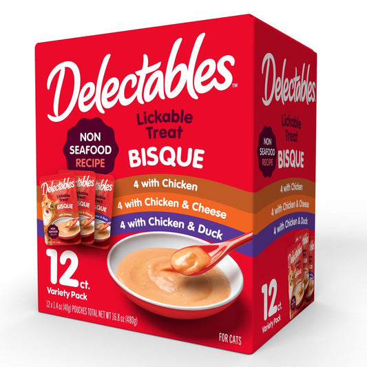 Hartz Delectables Bisque Non-Seafood Lickable Wet Cat Treats Variety Pack, 12 Count Animals & Pet Supplies > Pet Supplies > Cat Supplies > Cat Treats Hartz   