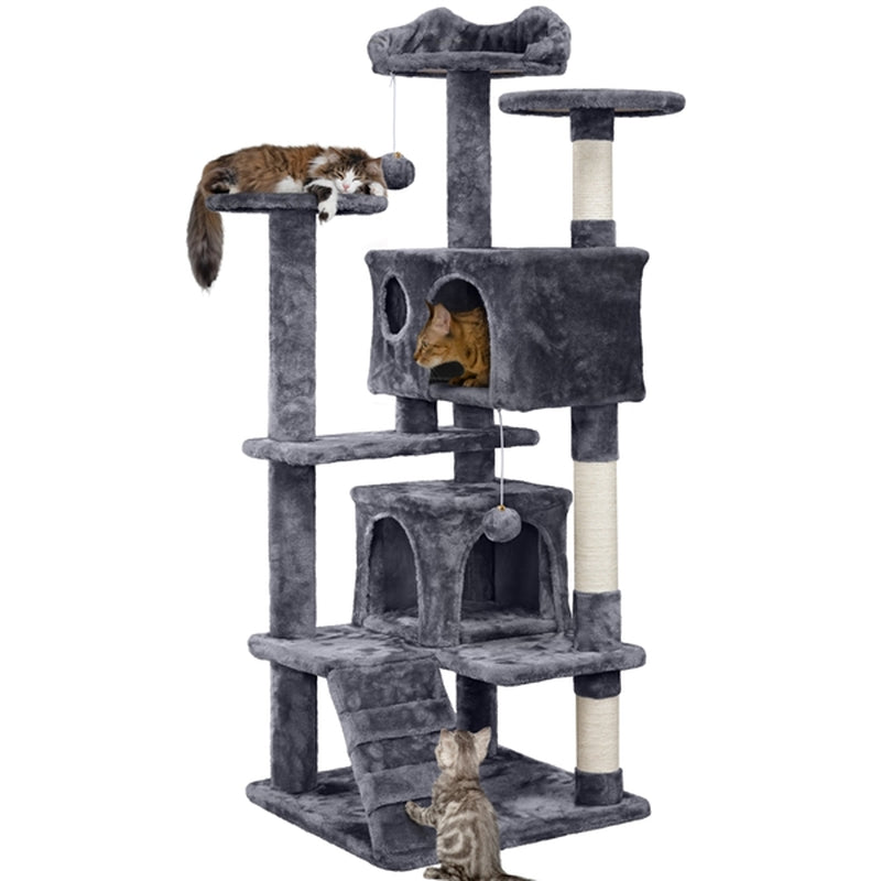 Easyfashion 54.5"H Cat Tree Tower Condo Scratching Post Kitten Furniture Dark Gray Animals & Pet Supplies > Pet Supplies > Cat Supplies > Cat Furniture Easyfashion Dark Gray  
