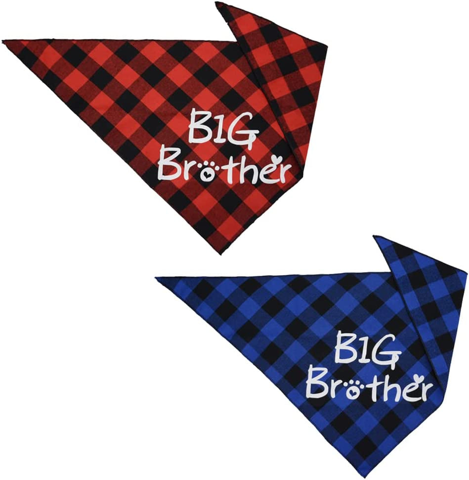 Big Brother Dog Bandanas Plaid Pregnancy Dog Bandana Reversible Triangle Bibs Pet Scarf Accessories Animals & Pet Supplies > Pet Supplies > Dog Supplies > Dog Apparel Busypaws   