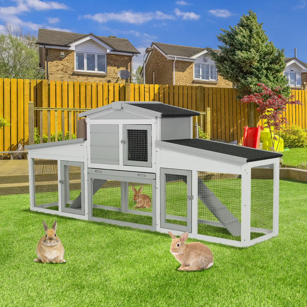 Increkid 81" Rabbit Hutch Outdoor Bunny Cage Indoor Small Animal House W/ Run Animals & Pet Supplies > Pet Supplies > Small Animal Supplies > Small Animal Habitats & Cages Increkid Gray  